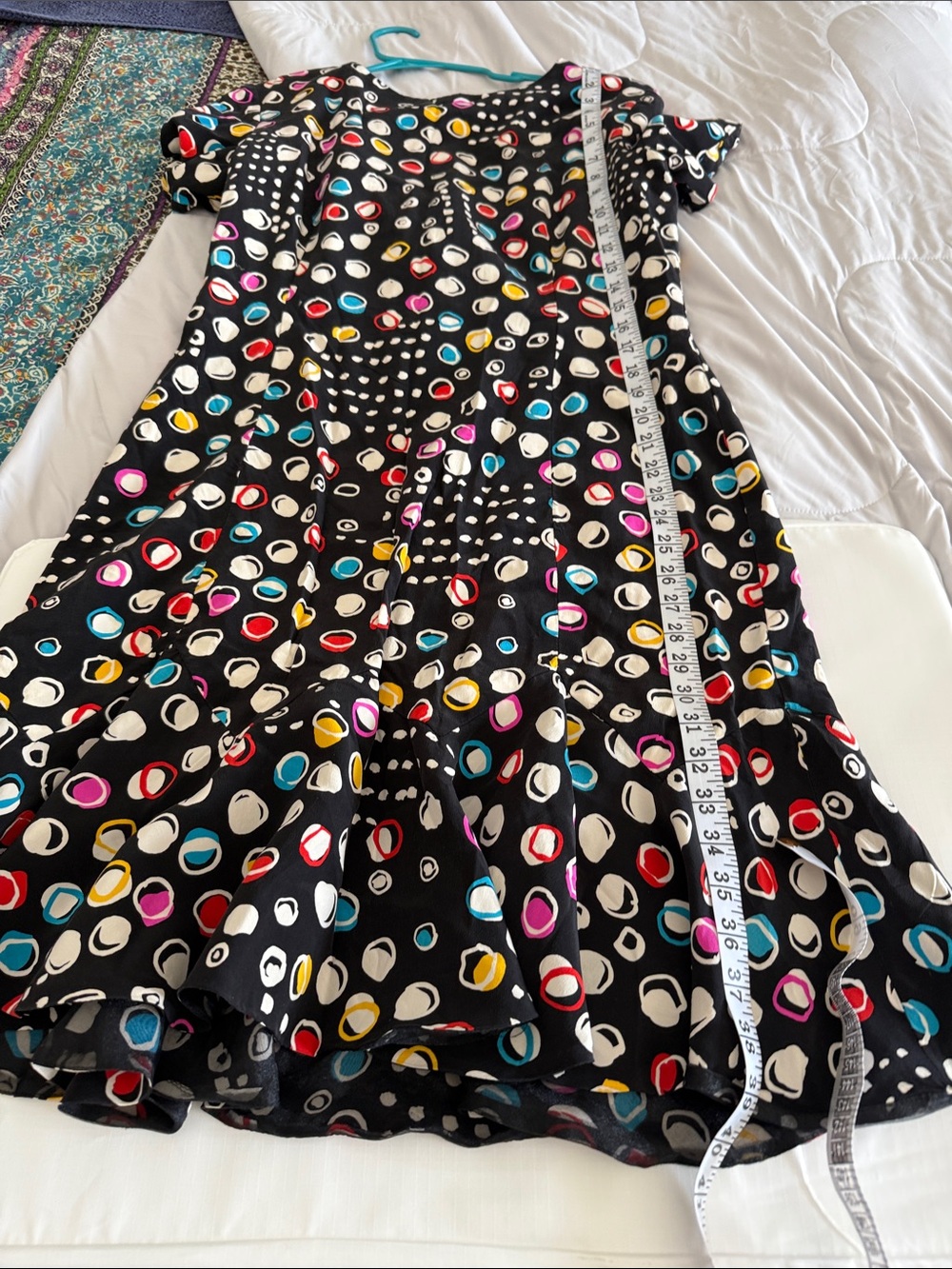 Scaasi vintage Black silk Mini Dress with Multicolor Polka Dots - Picture 5 of 5